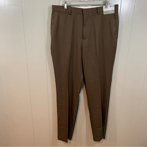 Louis Raphael Tailored Walnut Monti Herringbone Brown Dress Pants 38 x 34 NEW - Picture 1 of 12